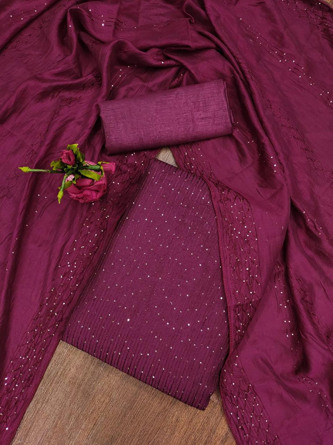 

ZEEPKART Sequinned Embellished Unstitched Dress Material, Fuchsia