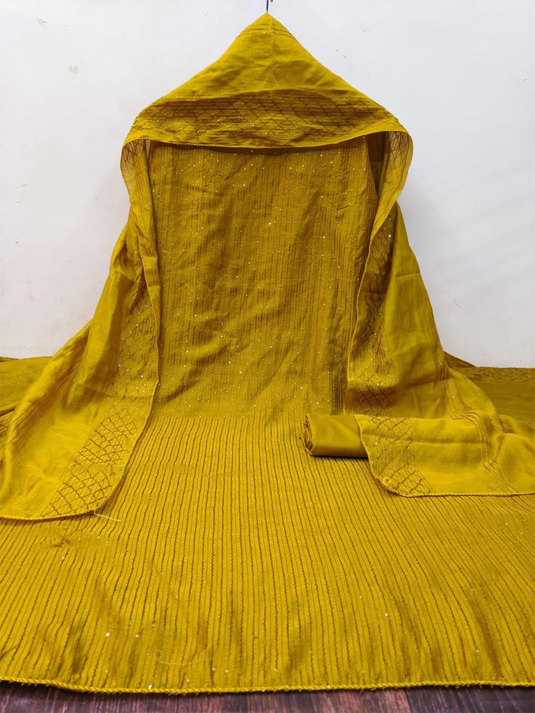 

ZEEPKART Embellished Sequinned Unstitched Dress Material, Mustard