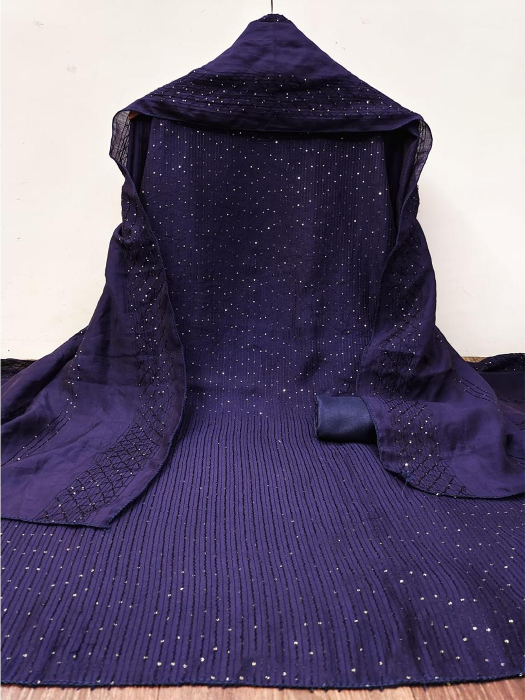 

ZEEPKART Embellished Sequinned Unstitched Dress Material, Blue