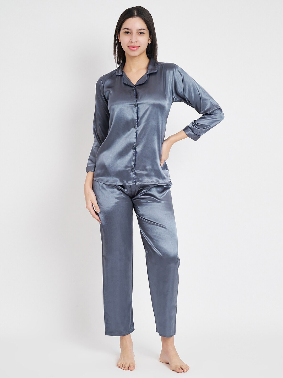 

KOI SLEEPWEAR Lapel Collar Shirt With Pyjamas, Green