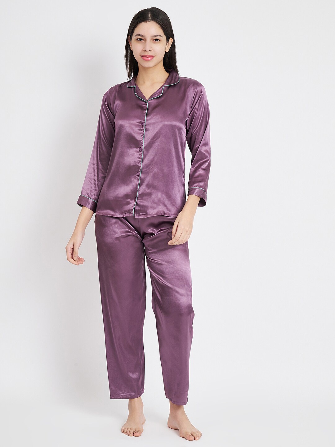 

KOI SLEEPWEAR Lapel Collar Shirt With Pyjamas, Lavender