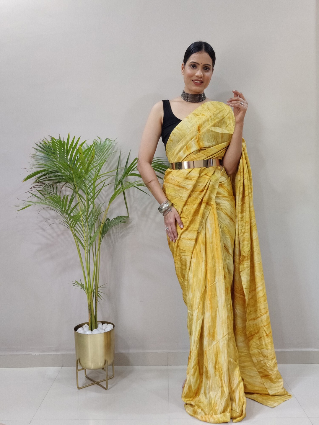 

LeeliPeeri Designer Tie and Dye Saree, Yellow