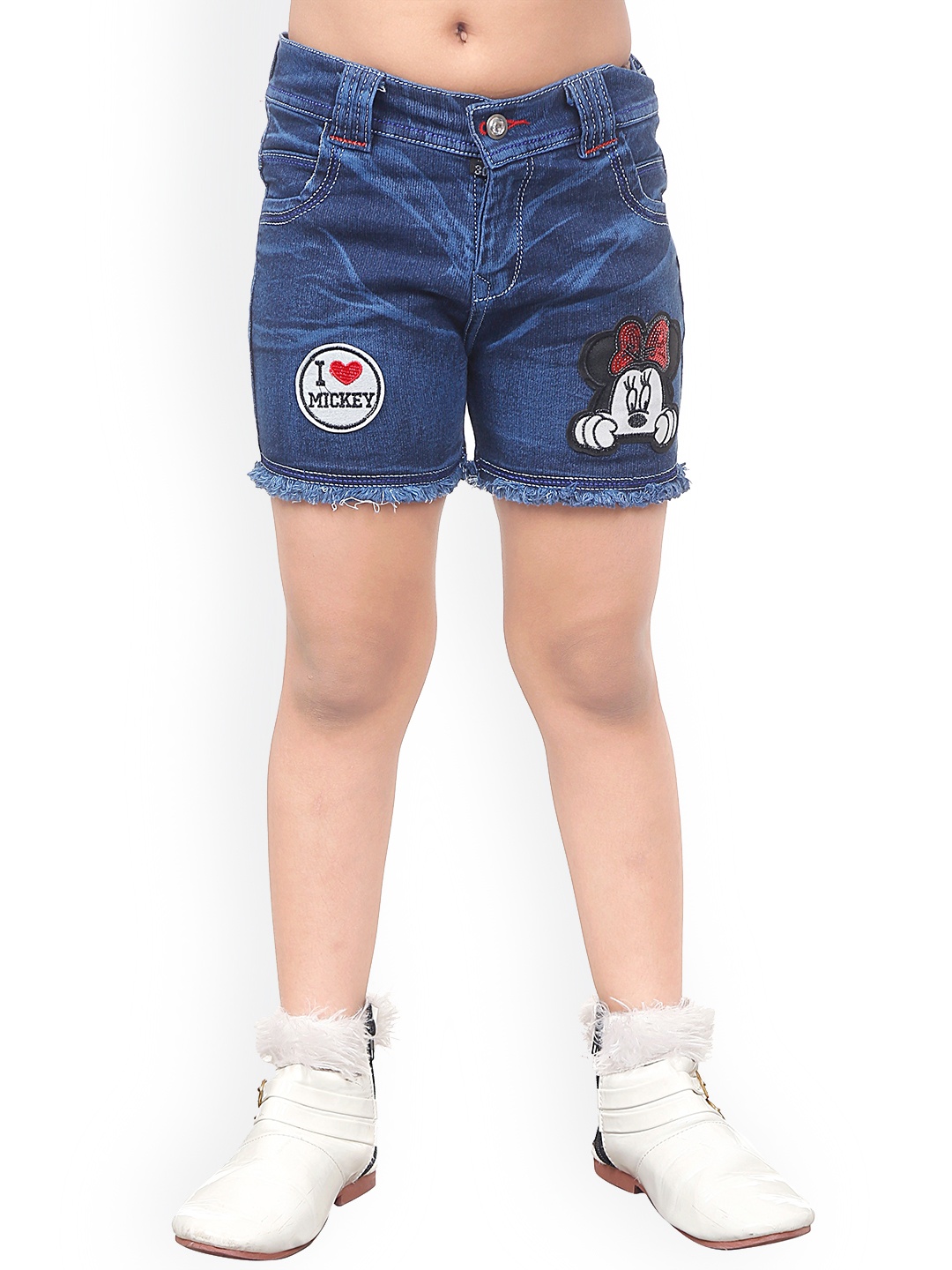 

BAESD Girls Minnie Mouse Embroidered Washed Denim Shorts, Blue
