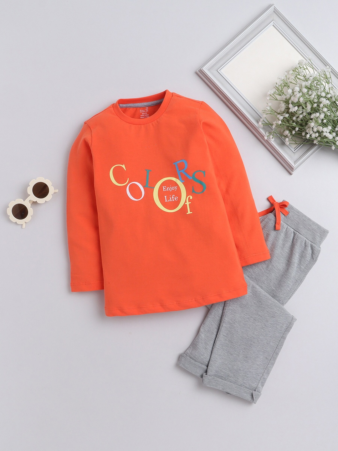 

BAESD Boys Printed Pure Cotton Top With Pyjamas, Orange