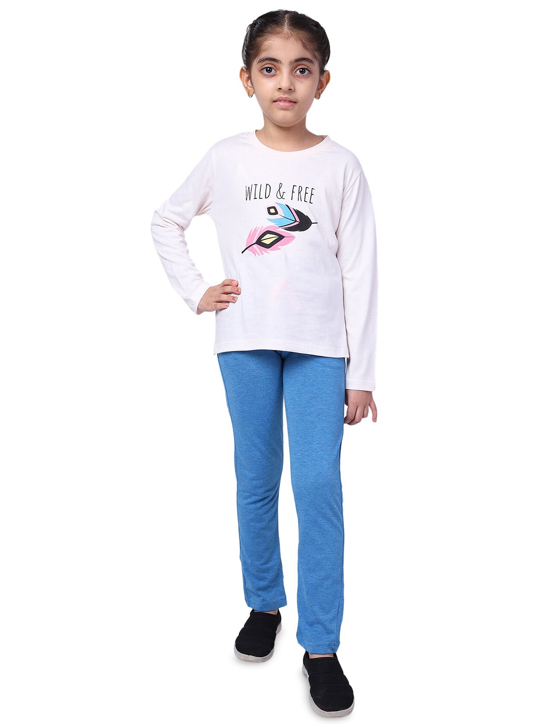 

BAESD Girls Printed Pure Cotton Top with Trousers, Blue