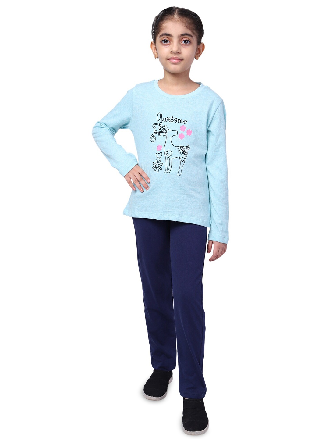 

BAESD Girls Printed Pure Cotton Top with Trousers, Blue