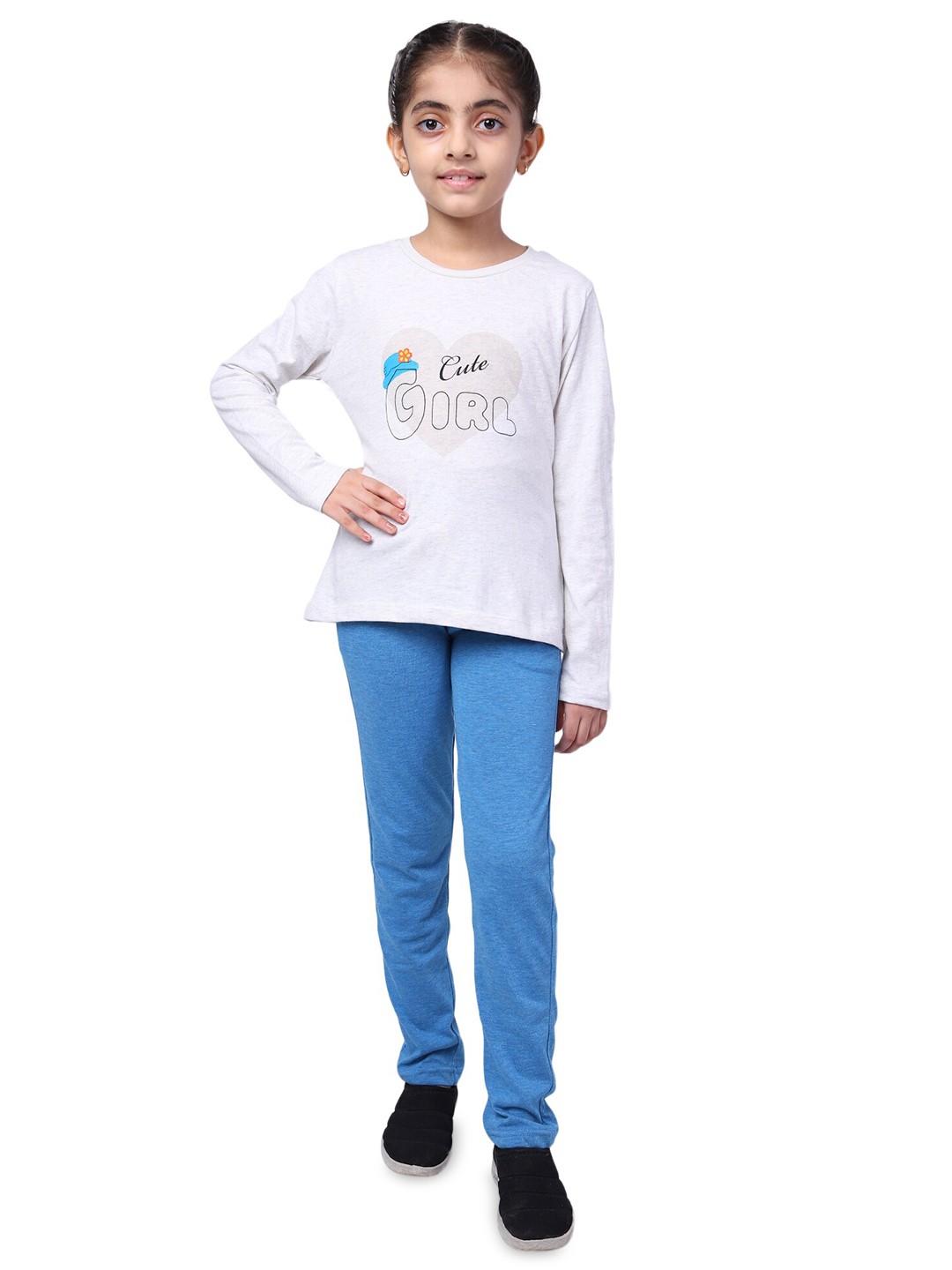 

BAESD Girls Printed Pure Cotton T-shirt With Trousers, Cream