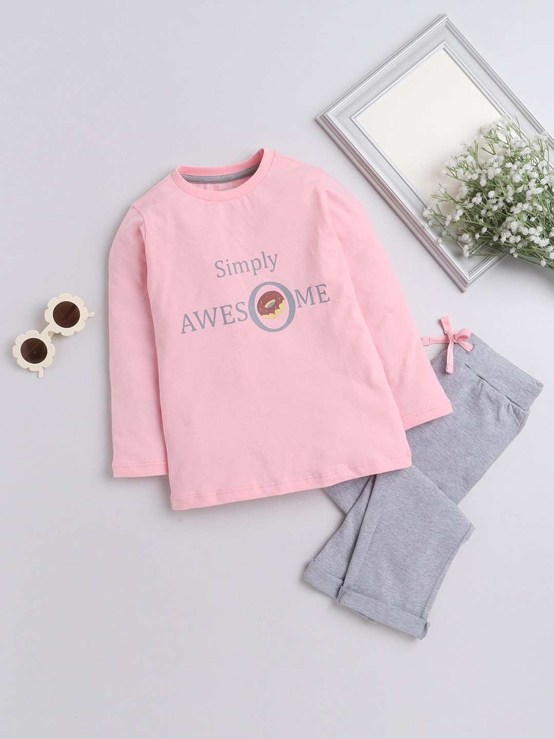 

BAESD Girls Printed Pure Cotton Top With Trousers, Pink