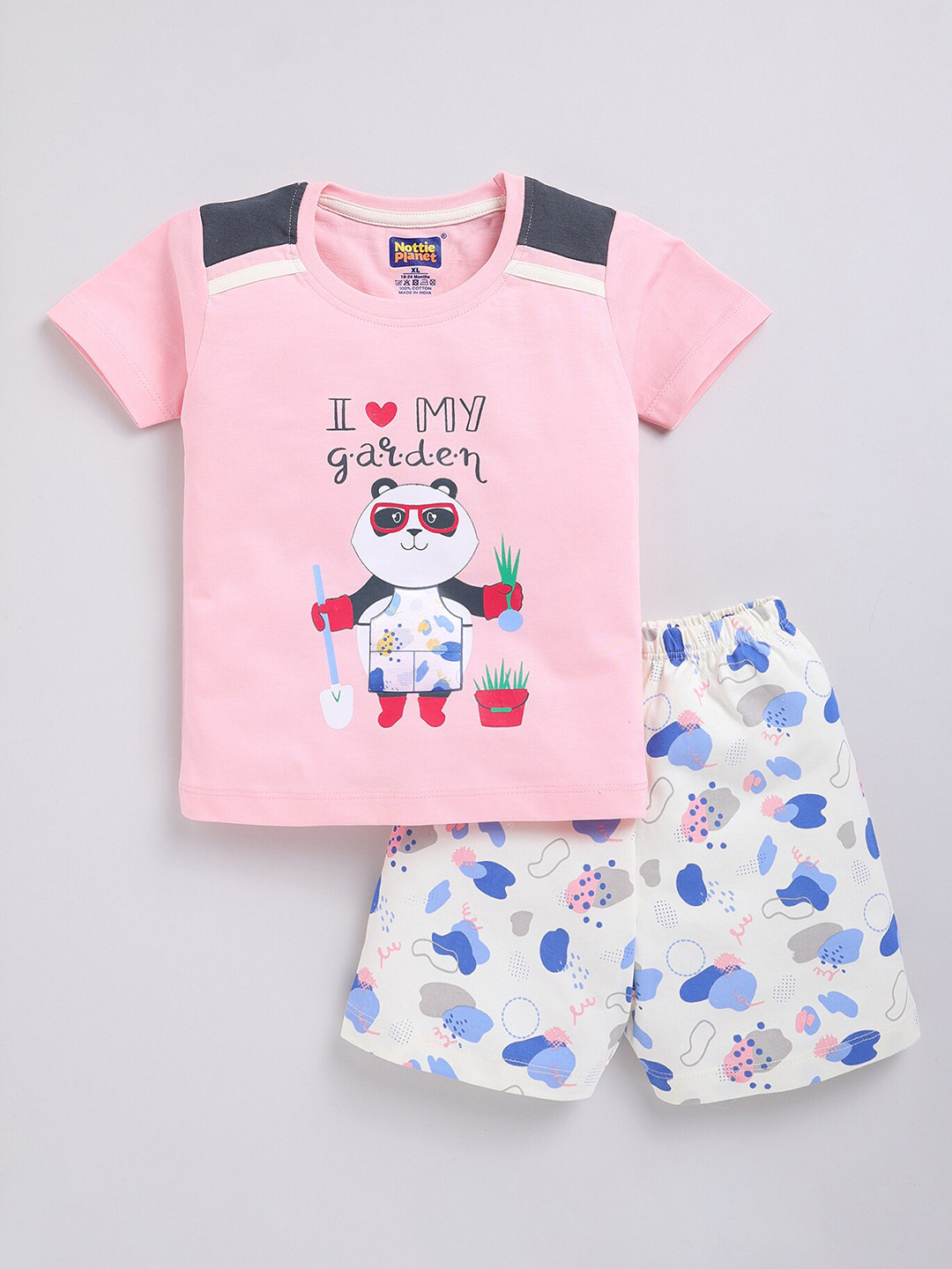 

Nottie Planet Boys Graphic Printed Pure Cotton T-shirt with Shorts, Pink