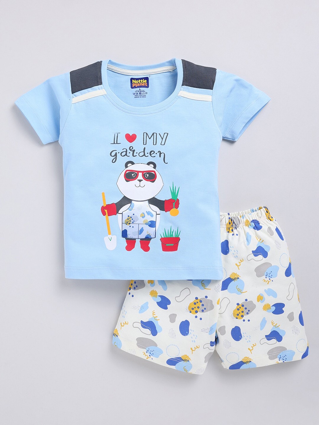 

Nottie Planet Boys Graphic Printed Pure Cotton T-shirt with Shorts, Blue