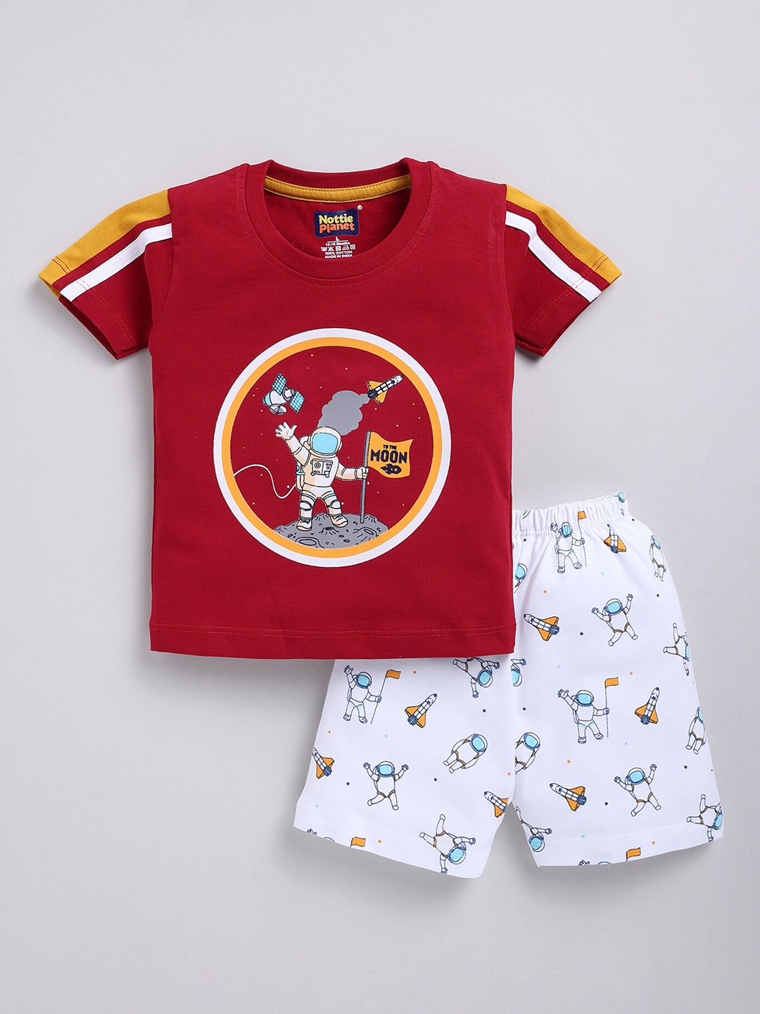

Nottie Planet Boys Graphic Printed Pure Cotton T-shirt with Shorts, Red