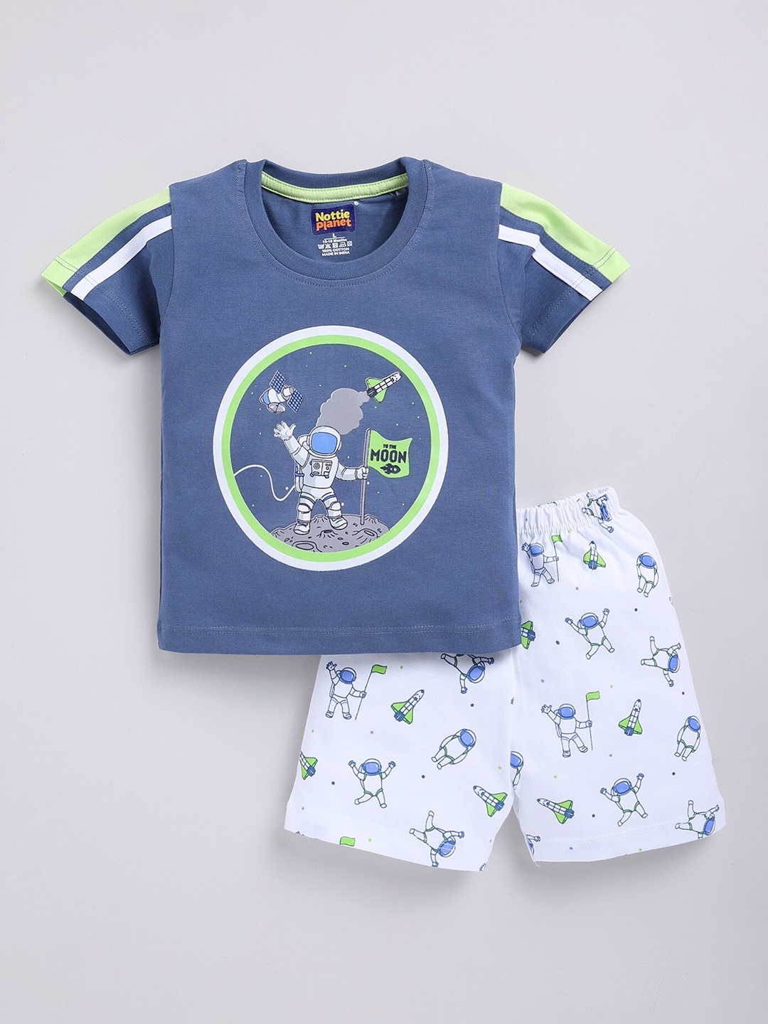 

Nottie Planet Boys Graphic Printed Pure Cotton T-shirt with Shorts, Blue
