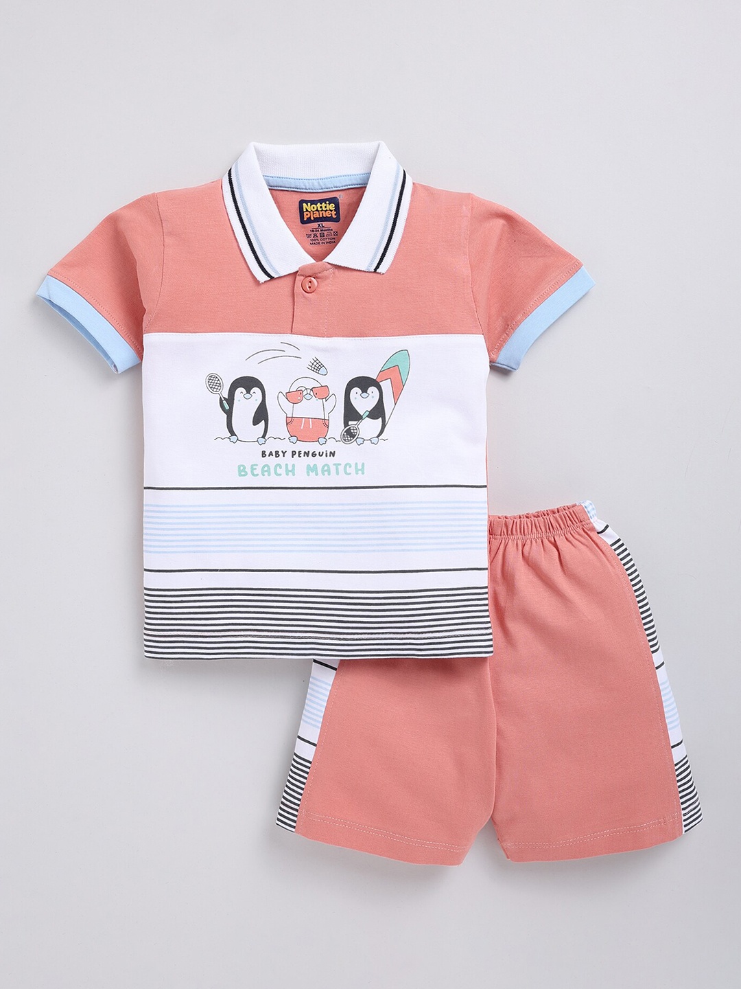 

Nottie Planet Boys Graphic Printed Pure Cotton T-shirt with Shorts, White