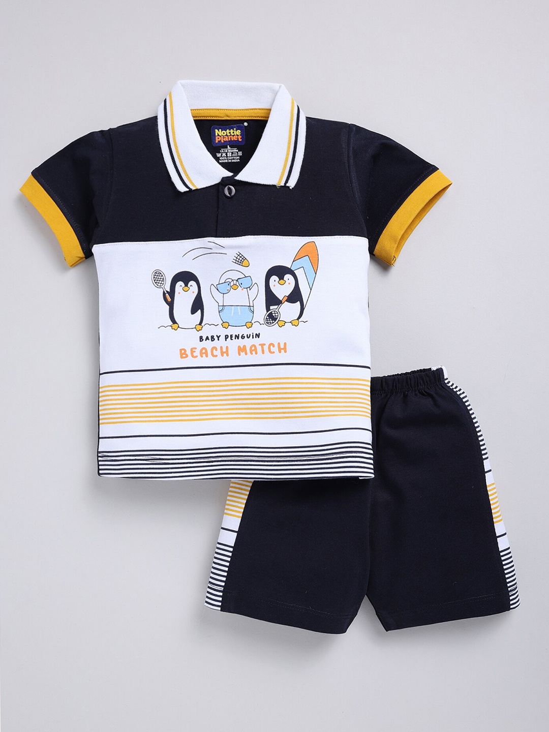 

Nottie Planet Boys Graphic Printed Pure Cotton T-shirt with Shorts, White
