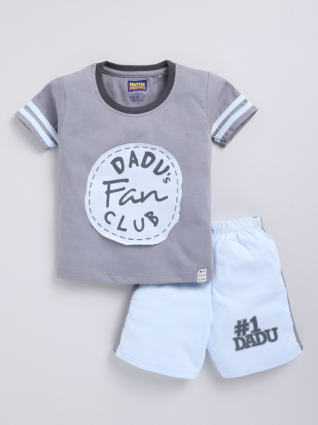 

Nottie Planet Boys Typography Printed Pure Cotton T-shirt with Shorts, Grey