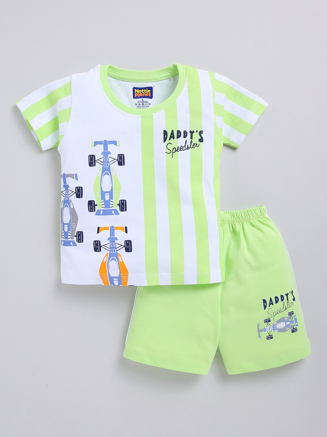 

Nottie Planet Boys Printed Pure Cotton T-shirt With Shorts, Green