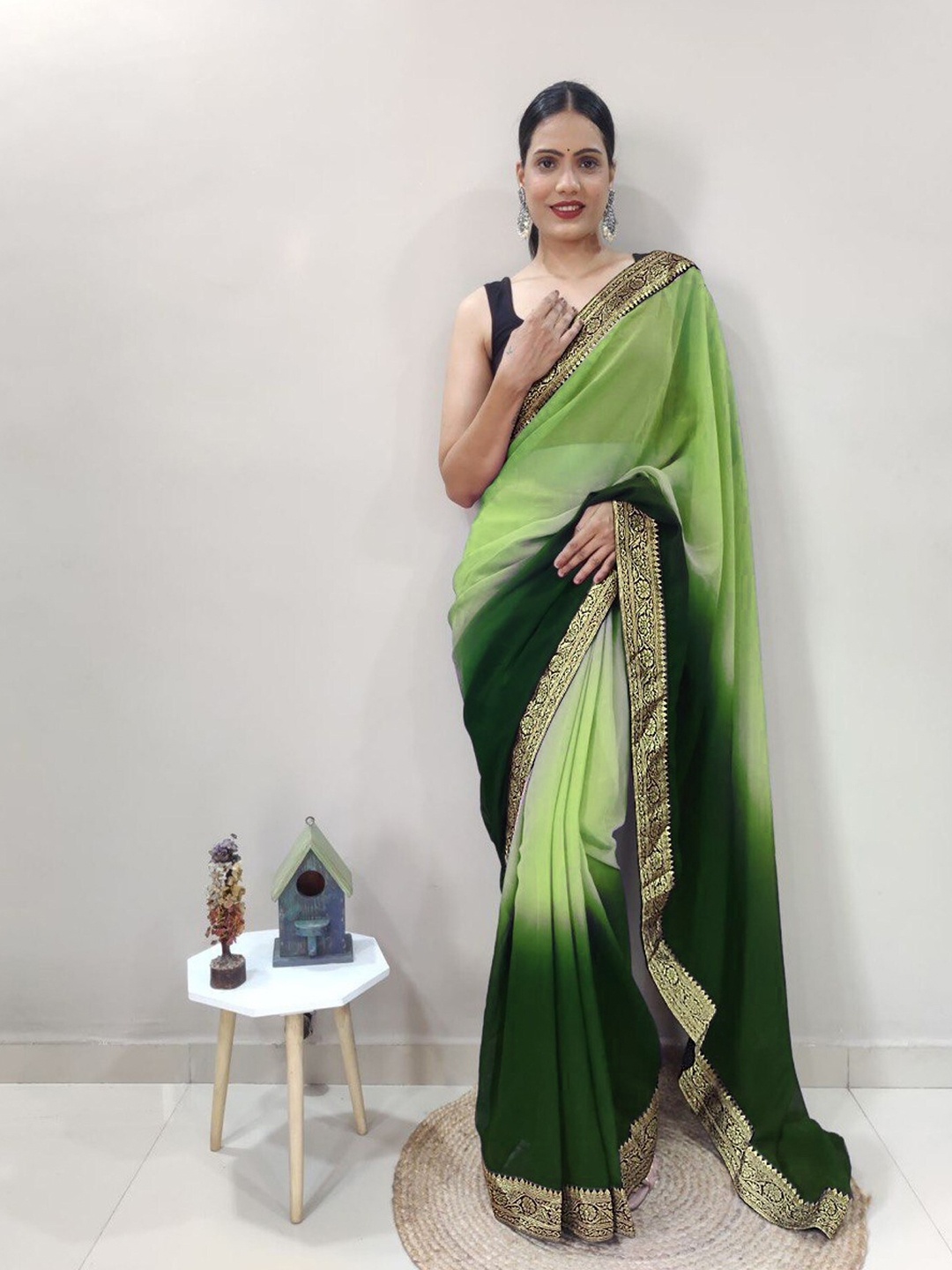 

LeeliPeeri Designer Zari Georgette Ready to Wear Saree, Sea green