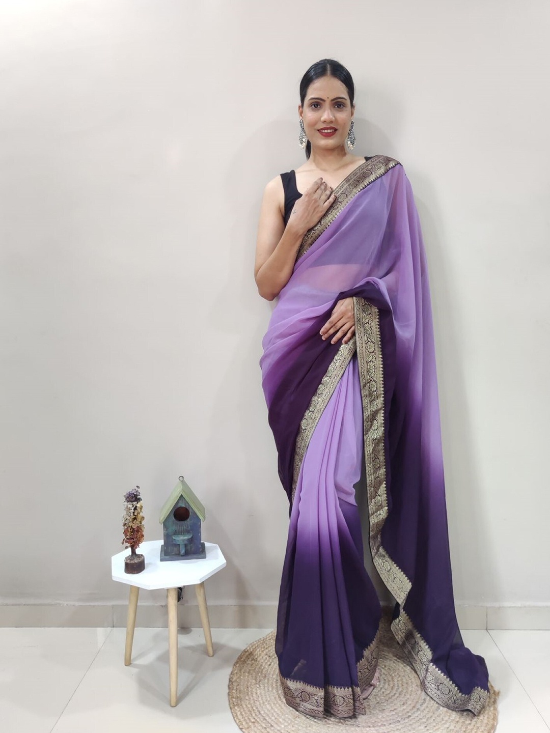 

LeeliPeeri Designer Zari Georgette Ready to Wear Saree, Violet
