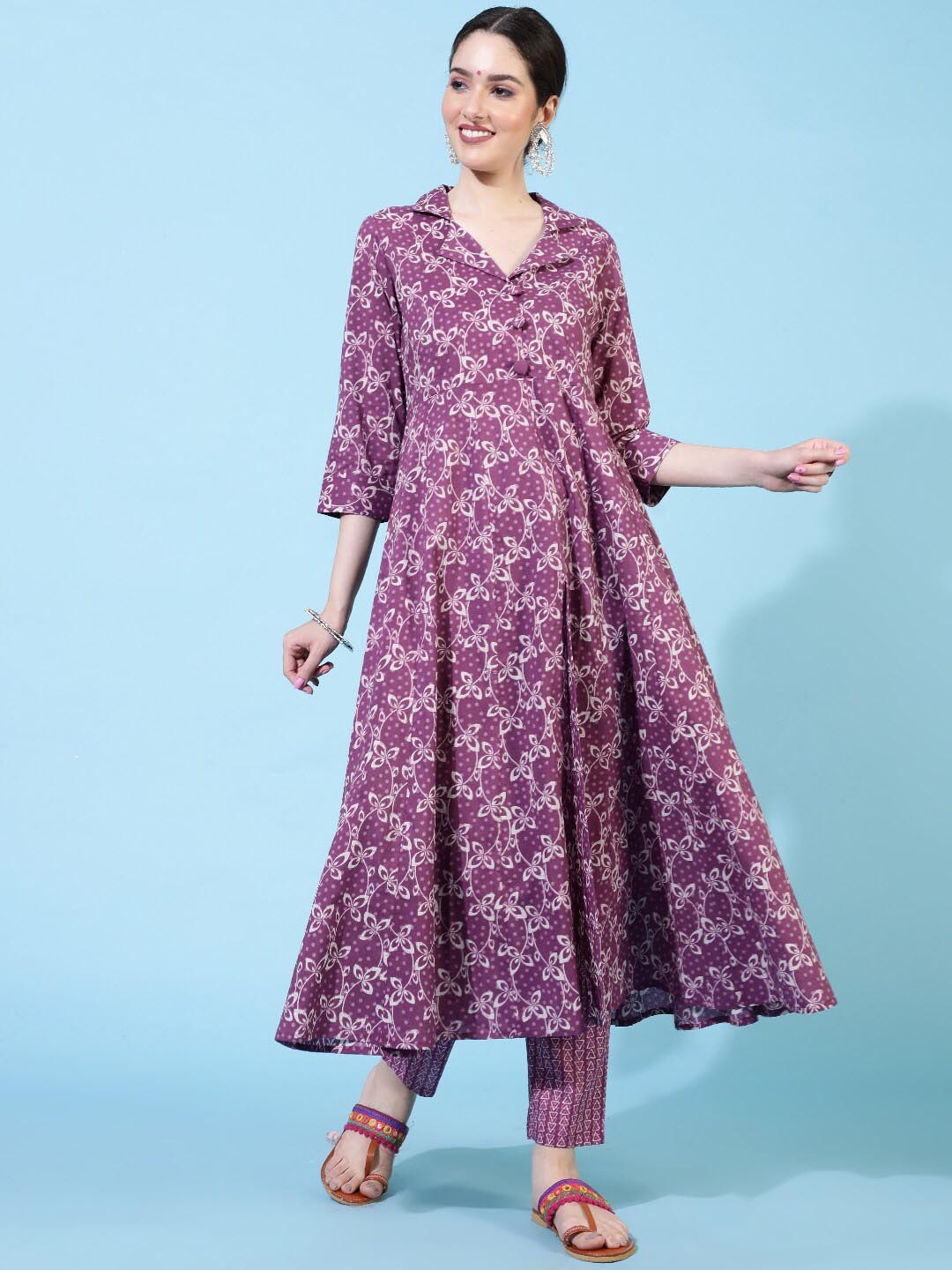 

GULMOHAR JAIPUR Floral Printed Regular Pure Cotton Kurta With Trouser, Purple