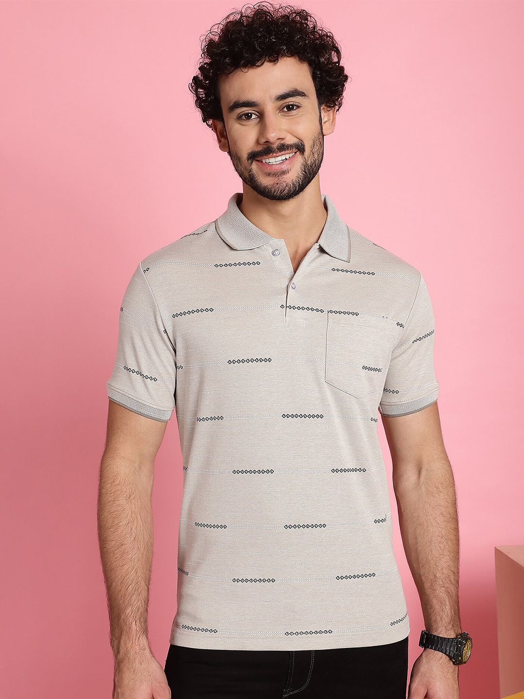 

VENITIAN Polo Collar Cotton Slim Fit T-shirt, Grey