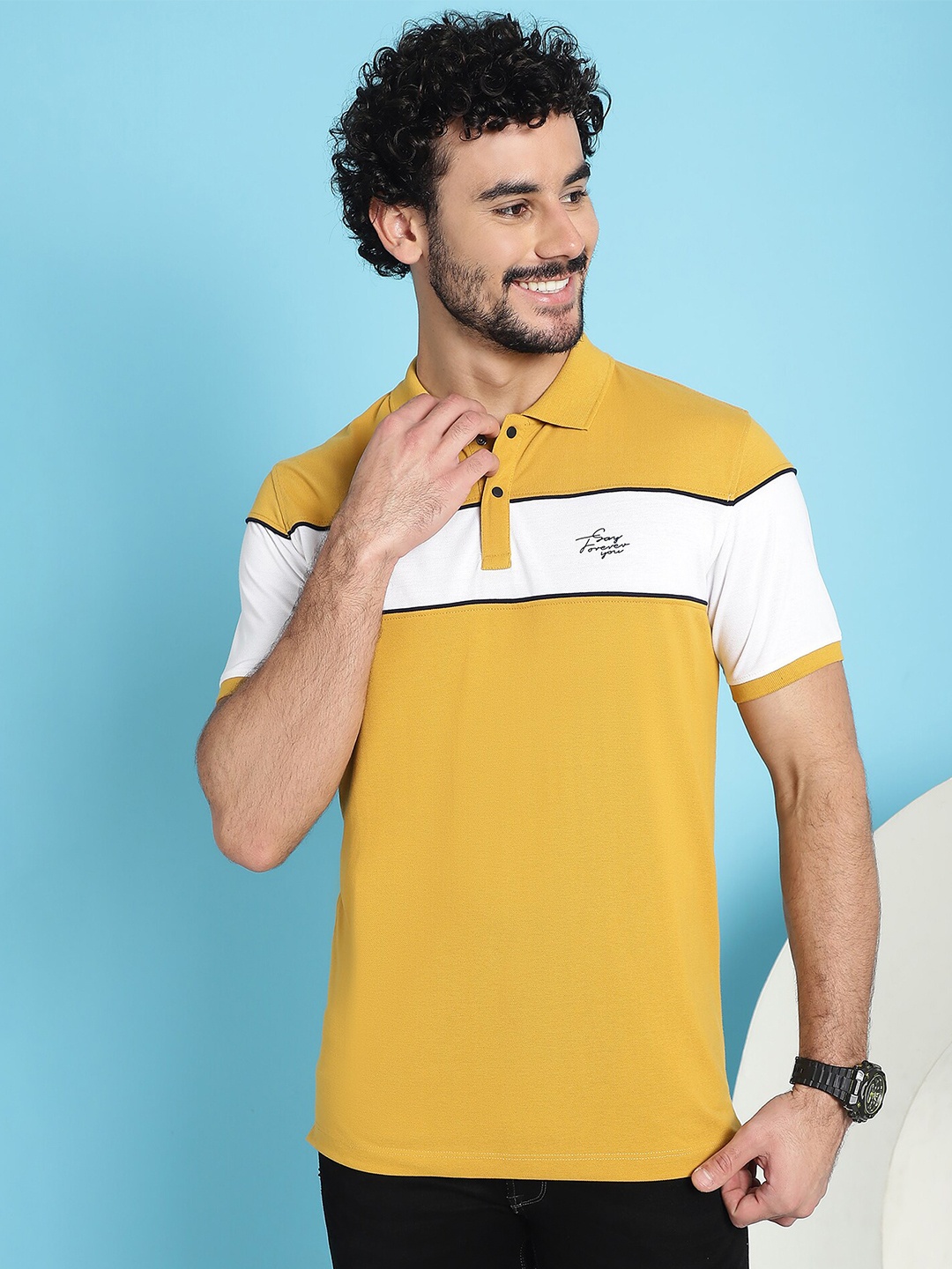 

VENITIAN Polo Collar Cotton Slim Fit T-shirt, Mustard