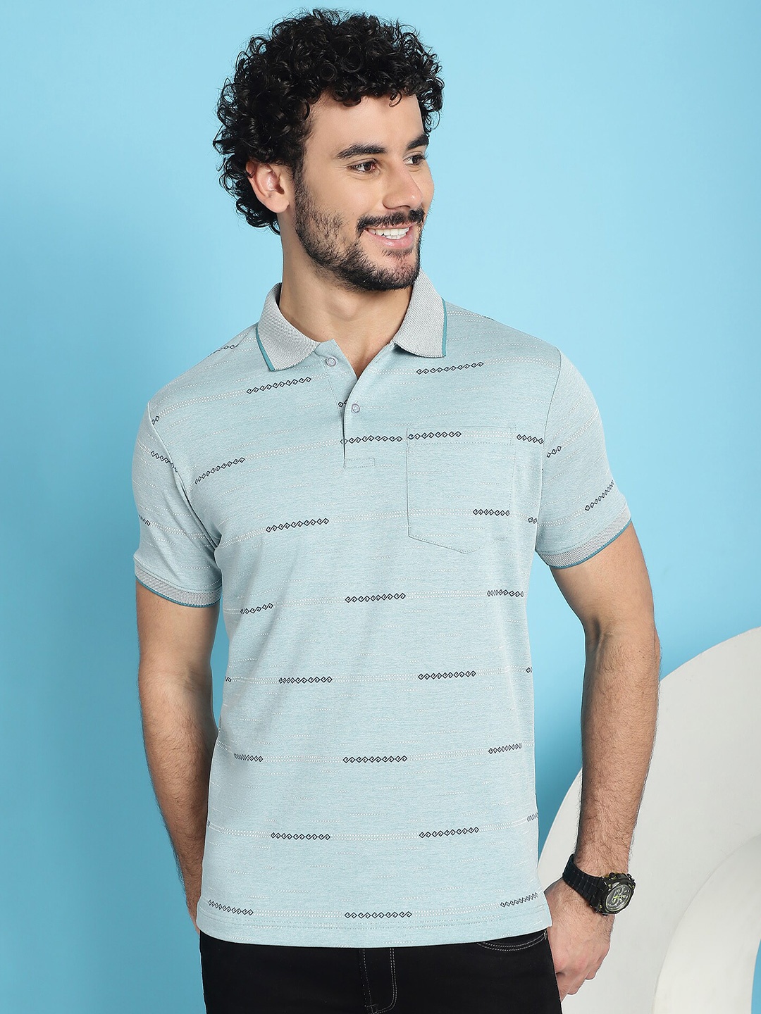 

VENITIAN Printed Polo Collar Cotton Slim Fit T-shirt, Blue