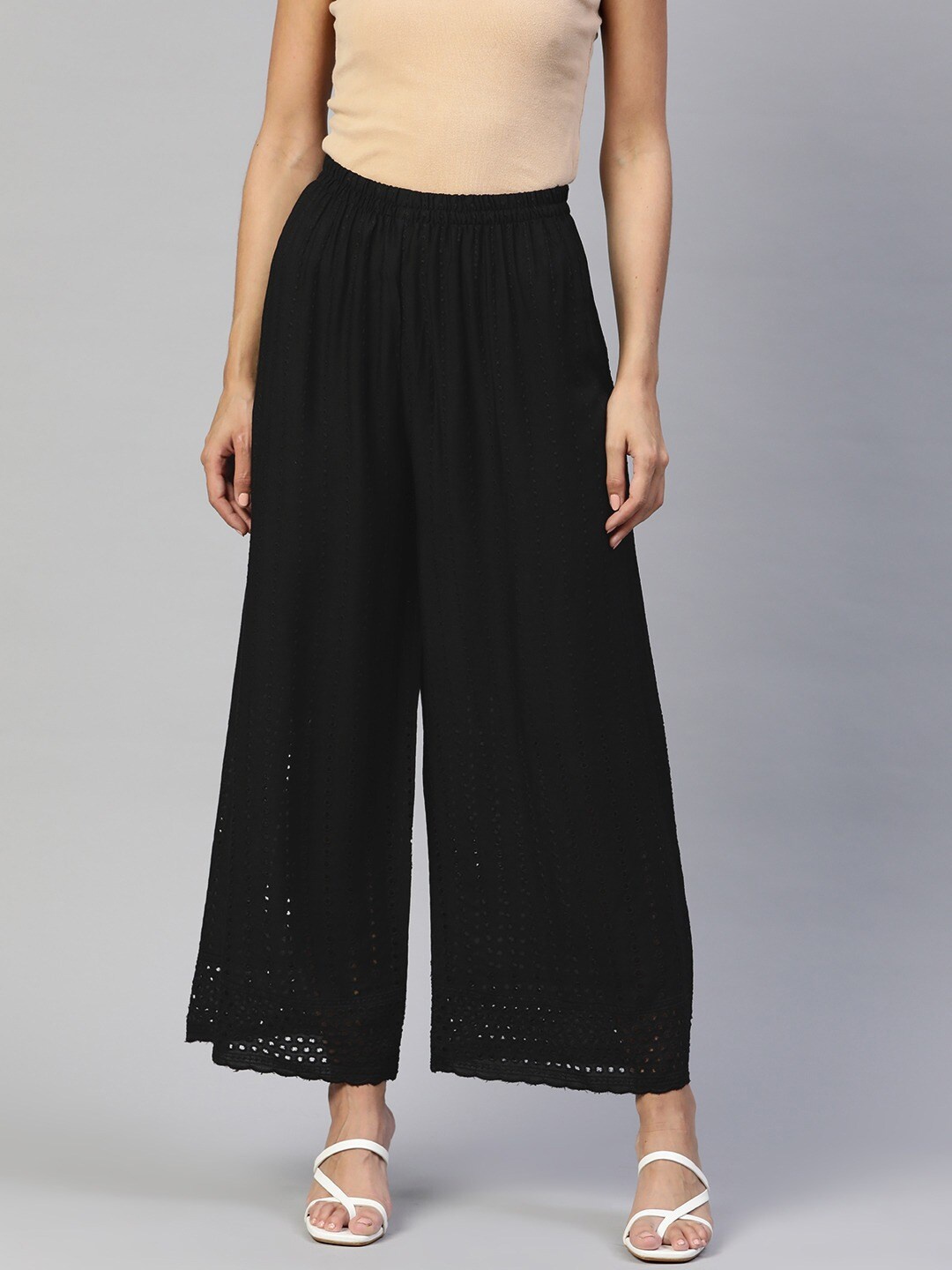 

Readiprint Embroidered Wide Leg Palazzos, Black