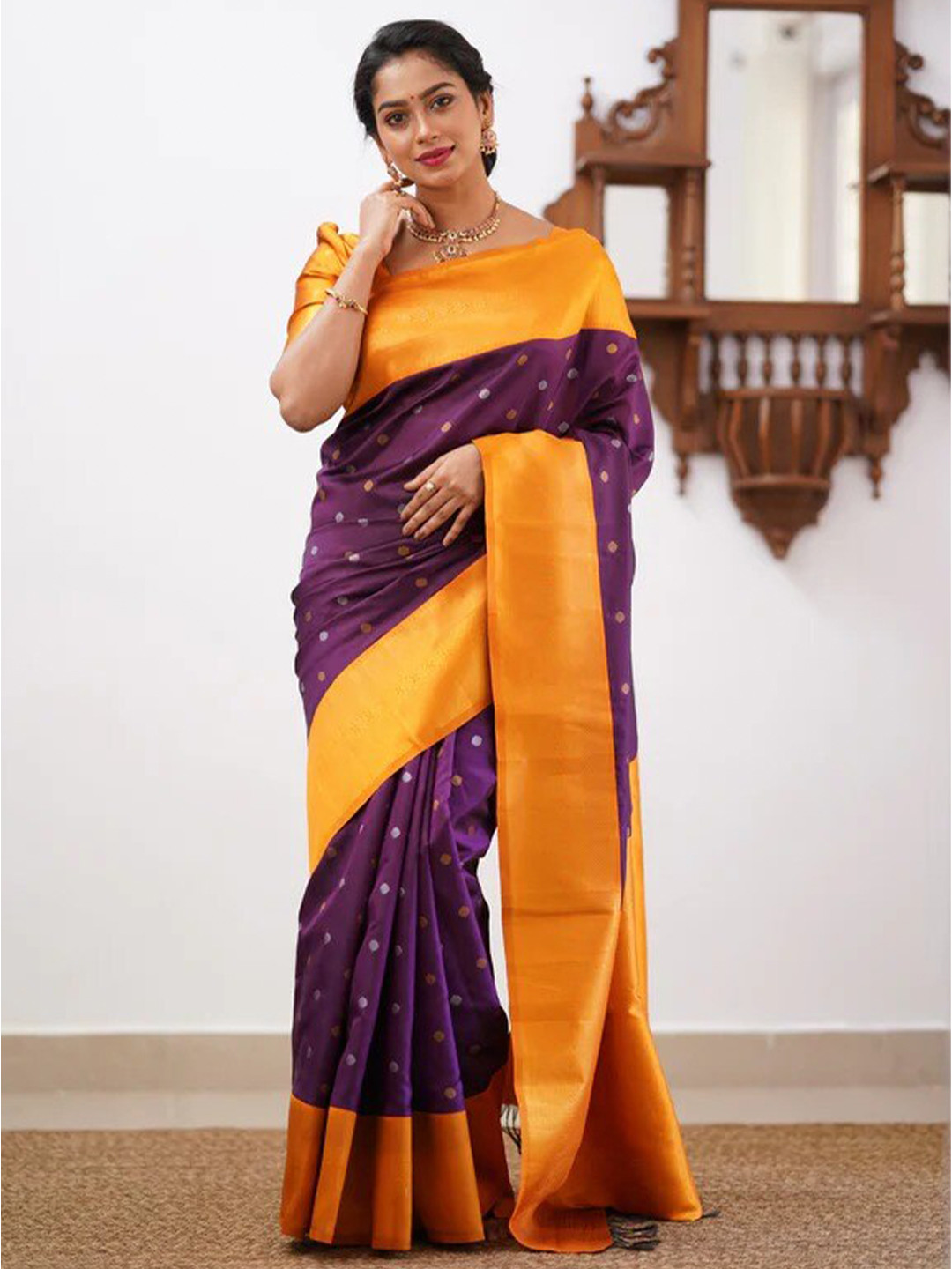 

bansari textiles Woven Design Zari Pure Silk Kanjeevaram Saree, Purple