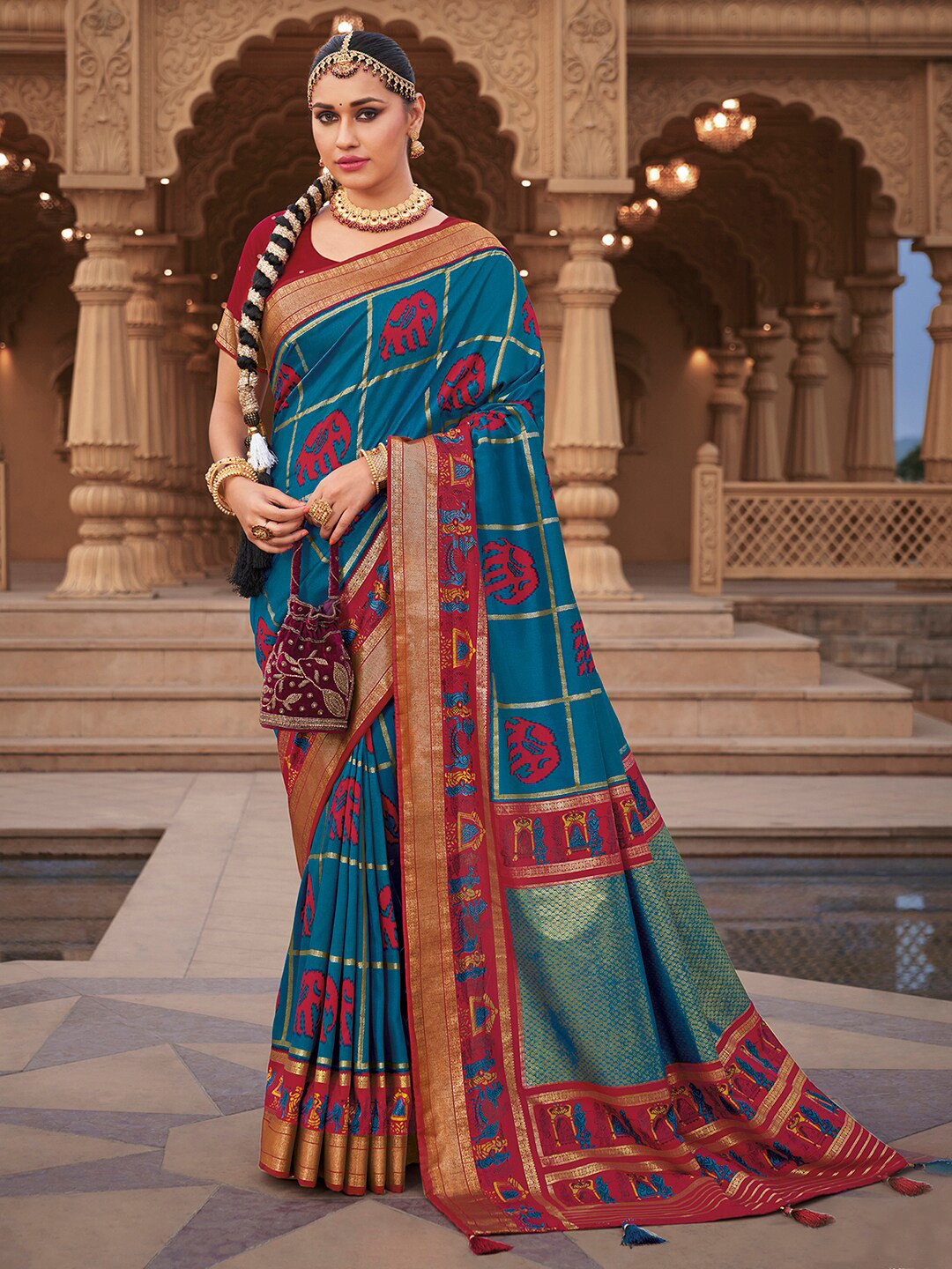 

Satrani Ethnic Motifs Printed Zari Bhagalpuri Saree, Blue