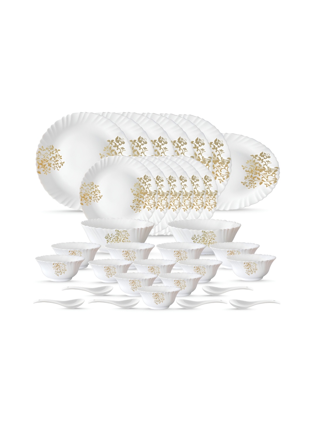 

LARAH Yellow & White 33 Pieces Printed Opalware Glossy Dinner Set