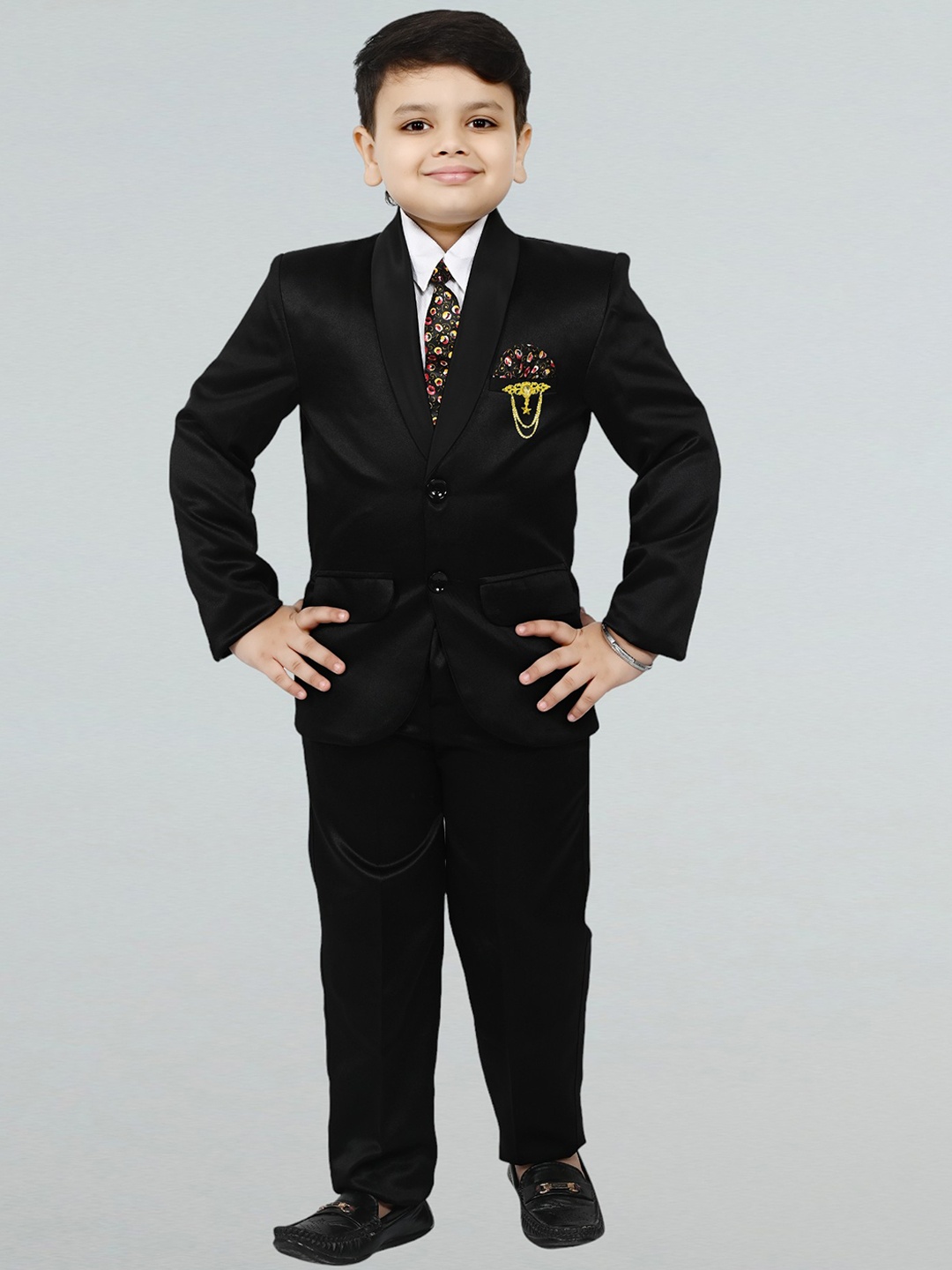 

BT DEZINES Boys Single-Breasted 4-Piece Party Suit, Black