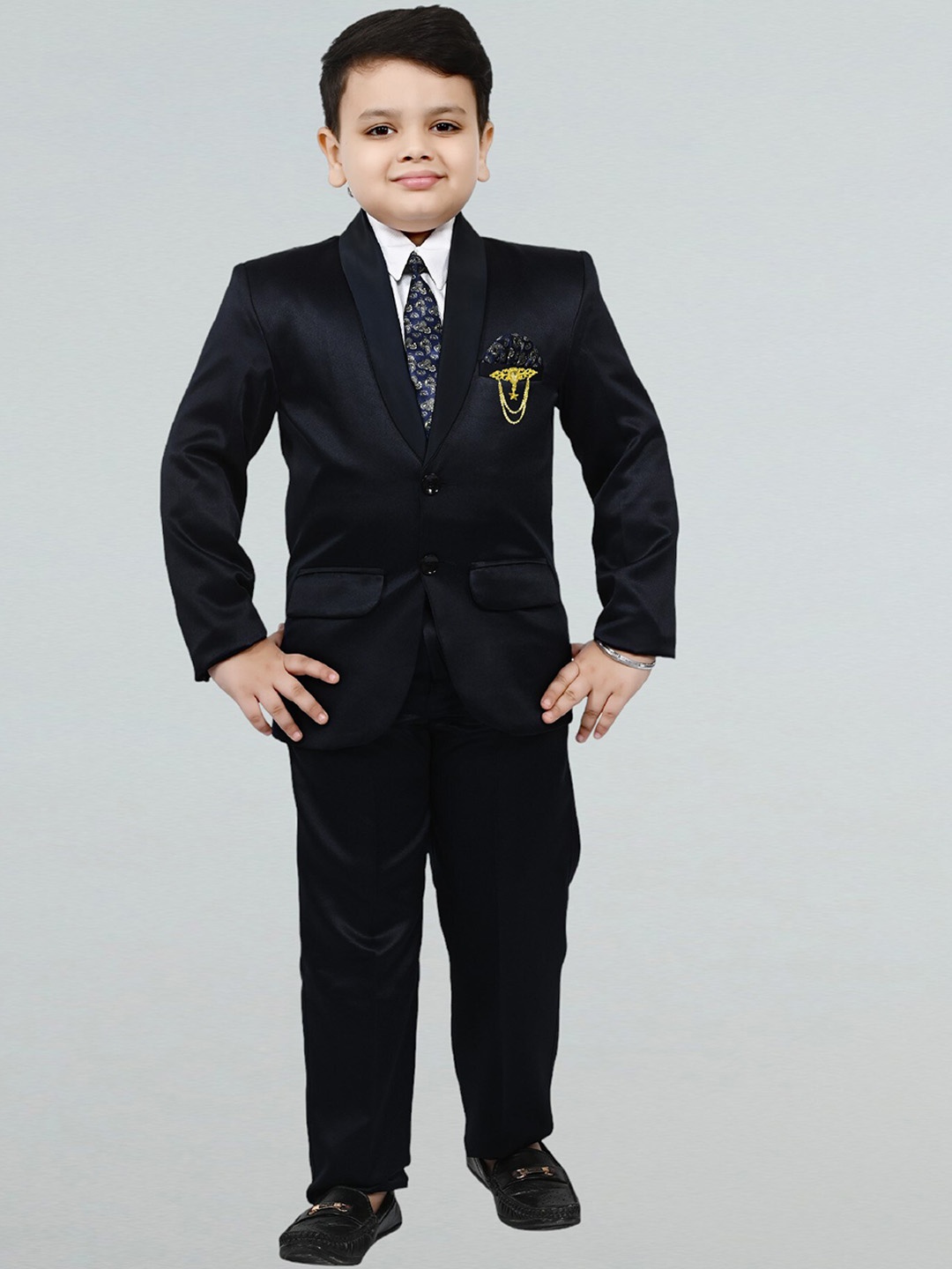 

BT DEZINES Boys Single-Breasted 4-Pcs Suit, Navy blue