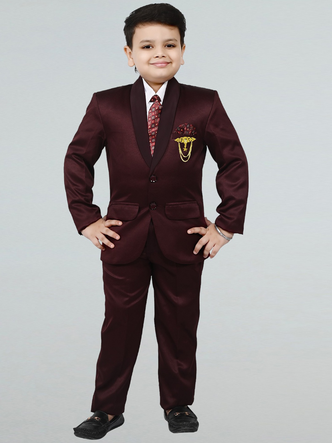

BT DEZINES Boys 4-Piece Single-Breasted Suits Set, Maroon