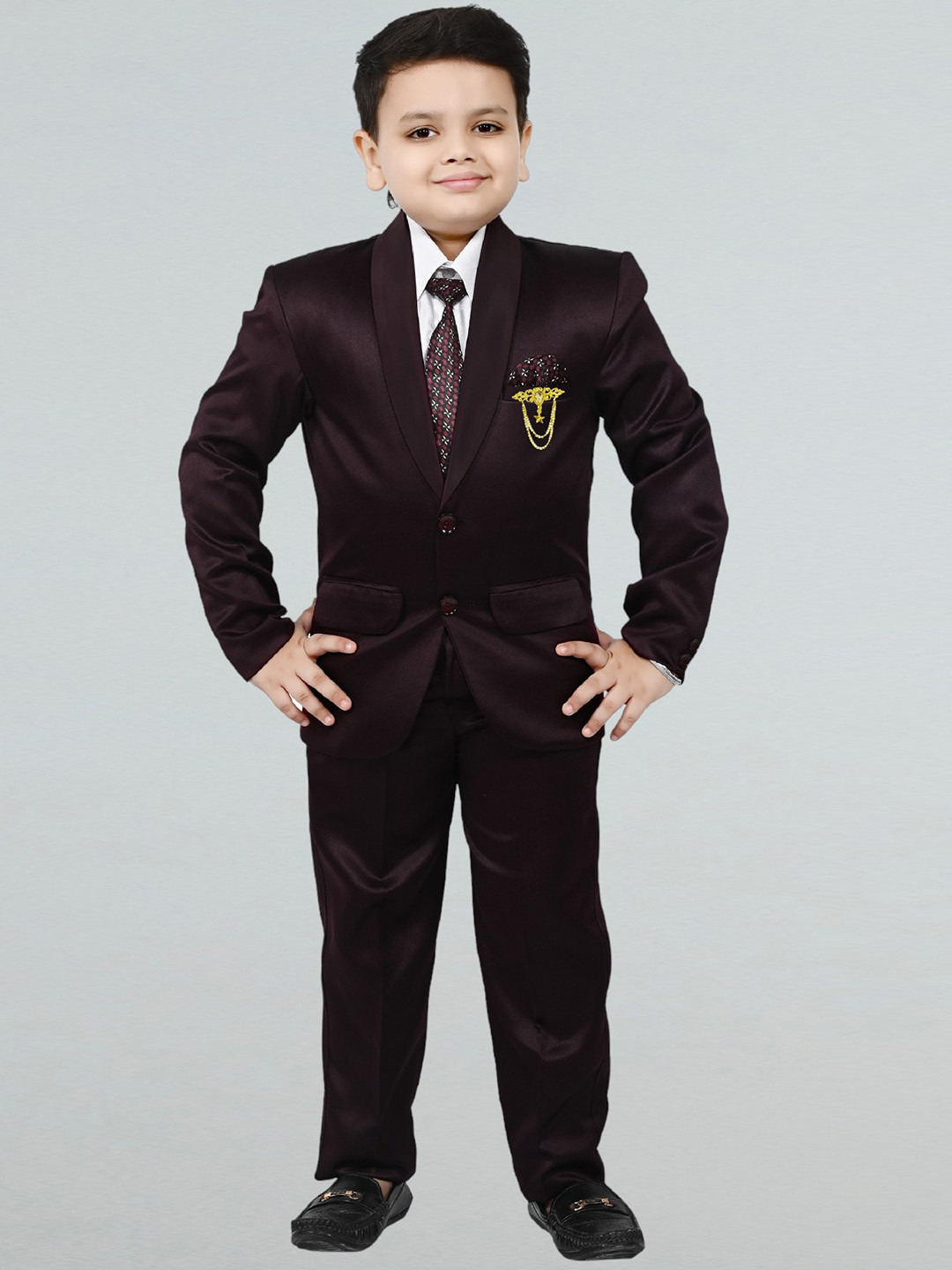

BT DEZINES Boys Single-Breasted Four-Piece Party Suit, Burgundy