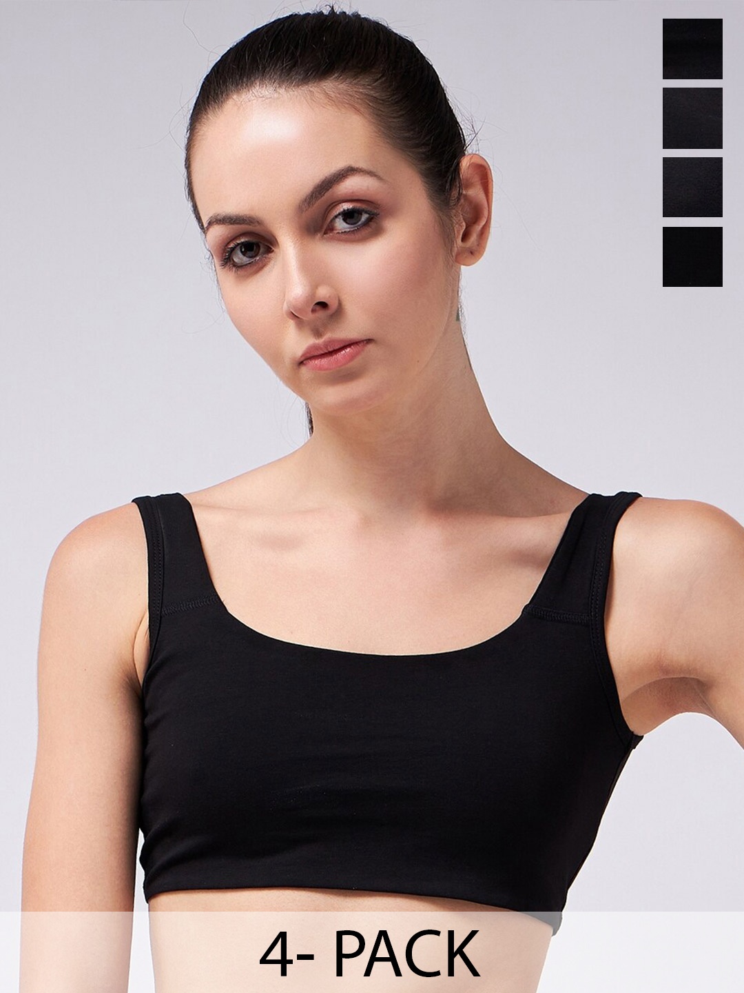 

COLOR CAPITAL Pack Of 4 Scoop Neck Cotton Bralette Crop Tops, Black