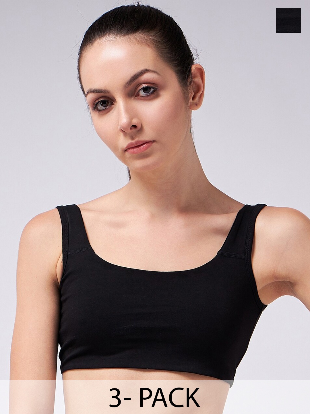 

COLOR CAPITAL Pack Of 3 Cotton Bralette Crop Top, Black