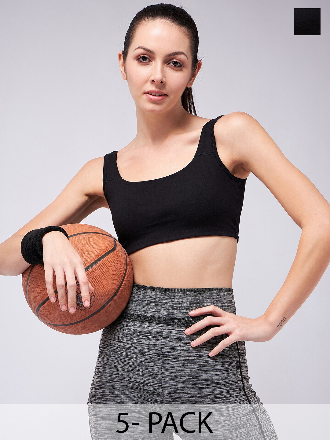 COLOR CAPITAL Pack Of 5 Cotton Bralette Crop Top, Black