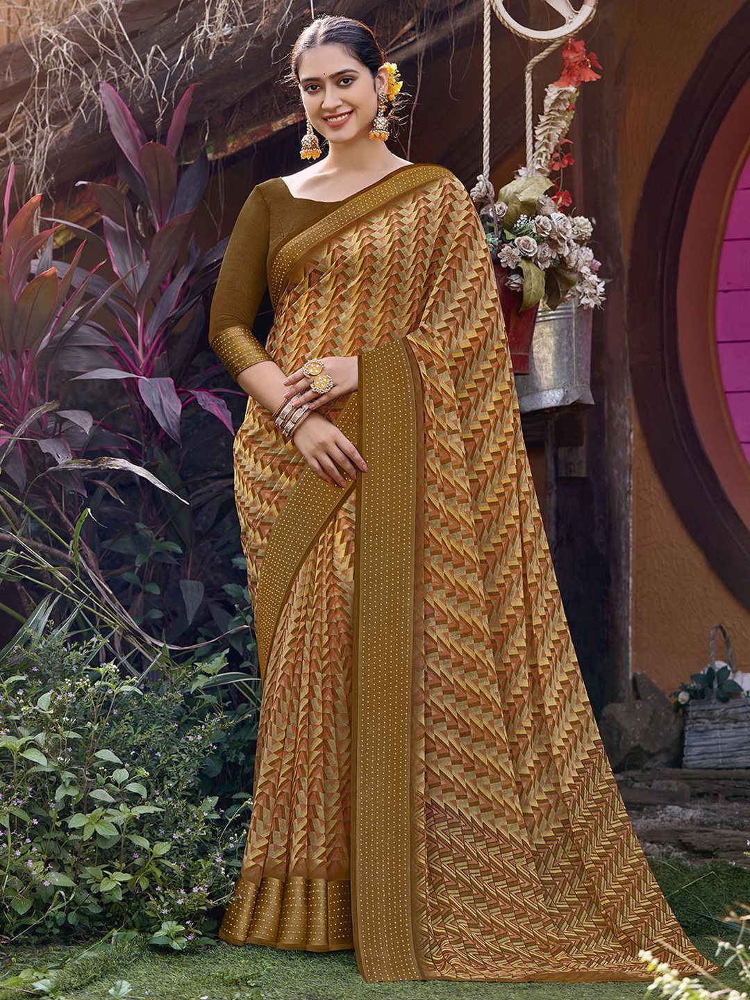 

Mitera Zari Sungudi Saree, Mustard