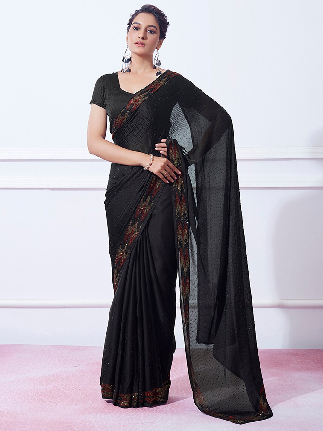 

Mitera Embellished Beads and Stones Saree, Black