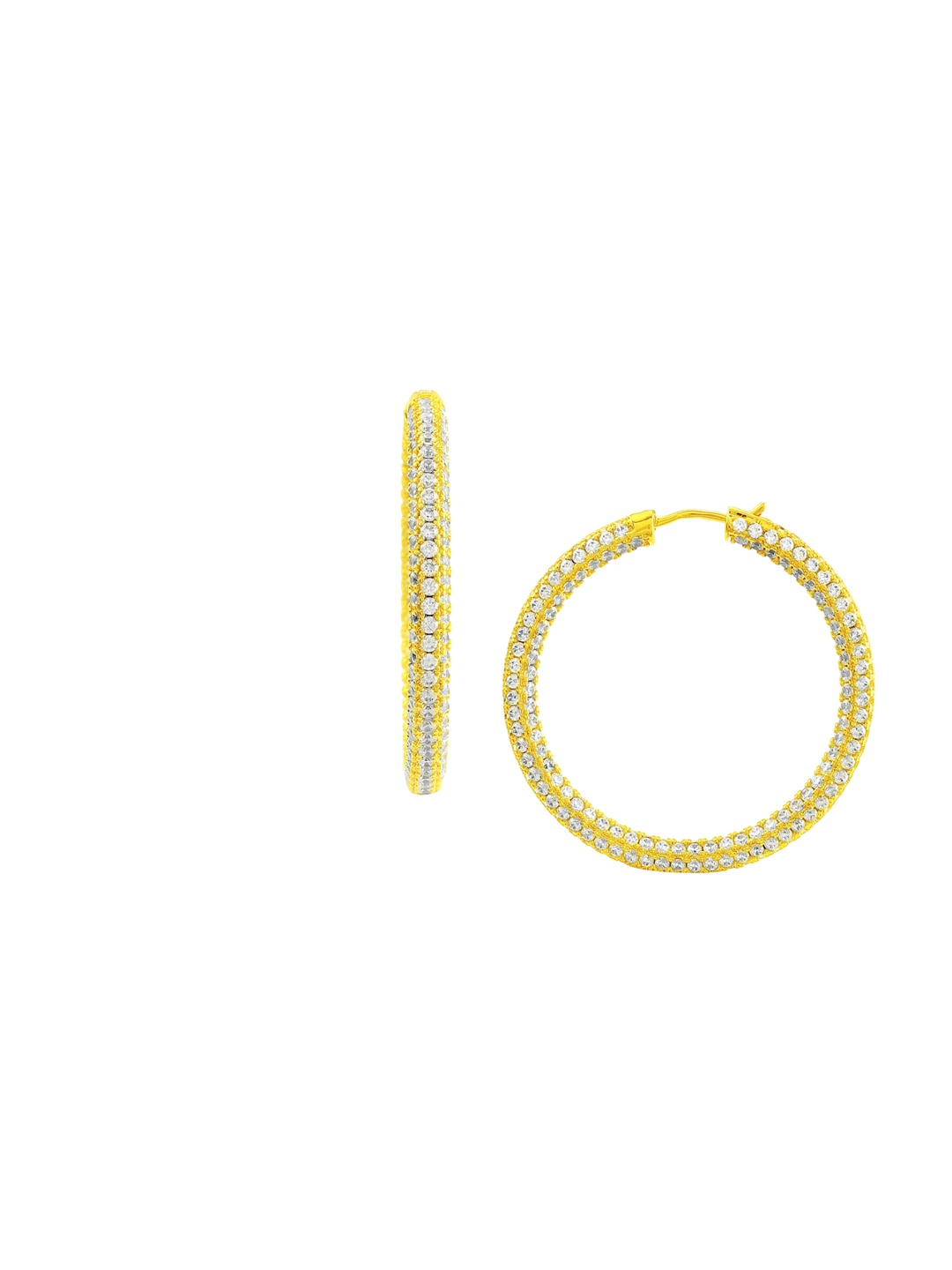 

ARVINO Gold-Plated Stone-Studded Brass Contemporary Hoop Earrings