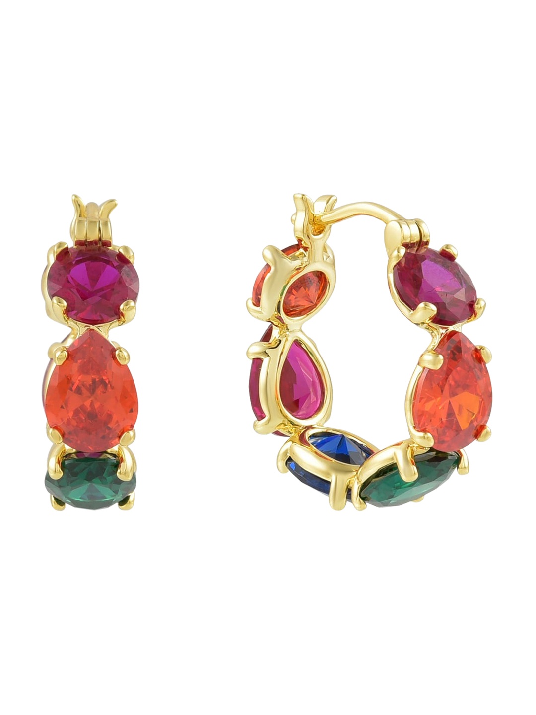 

ARVINO Gold-Plated Stone-Studded Contemporary Hoop Earrings