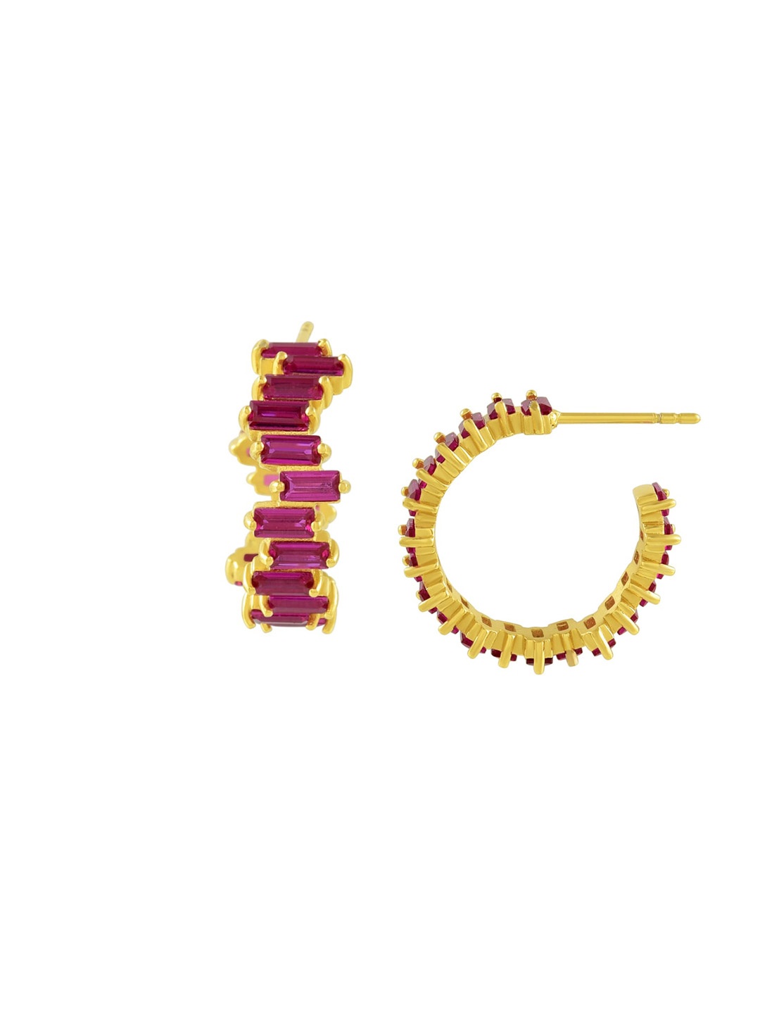 

ARVINO Gold-Plated Stone-Studded Brass Contemporary Hoop Earrings