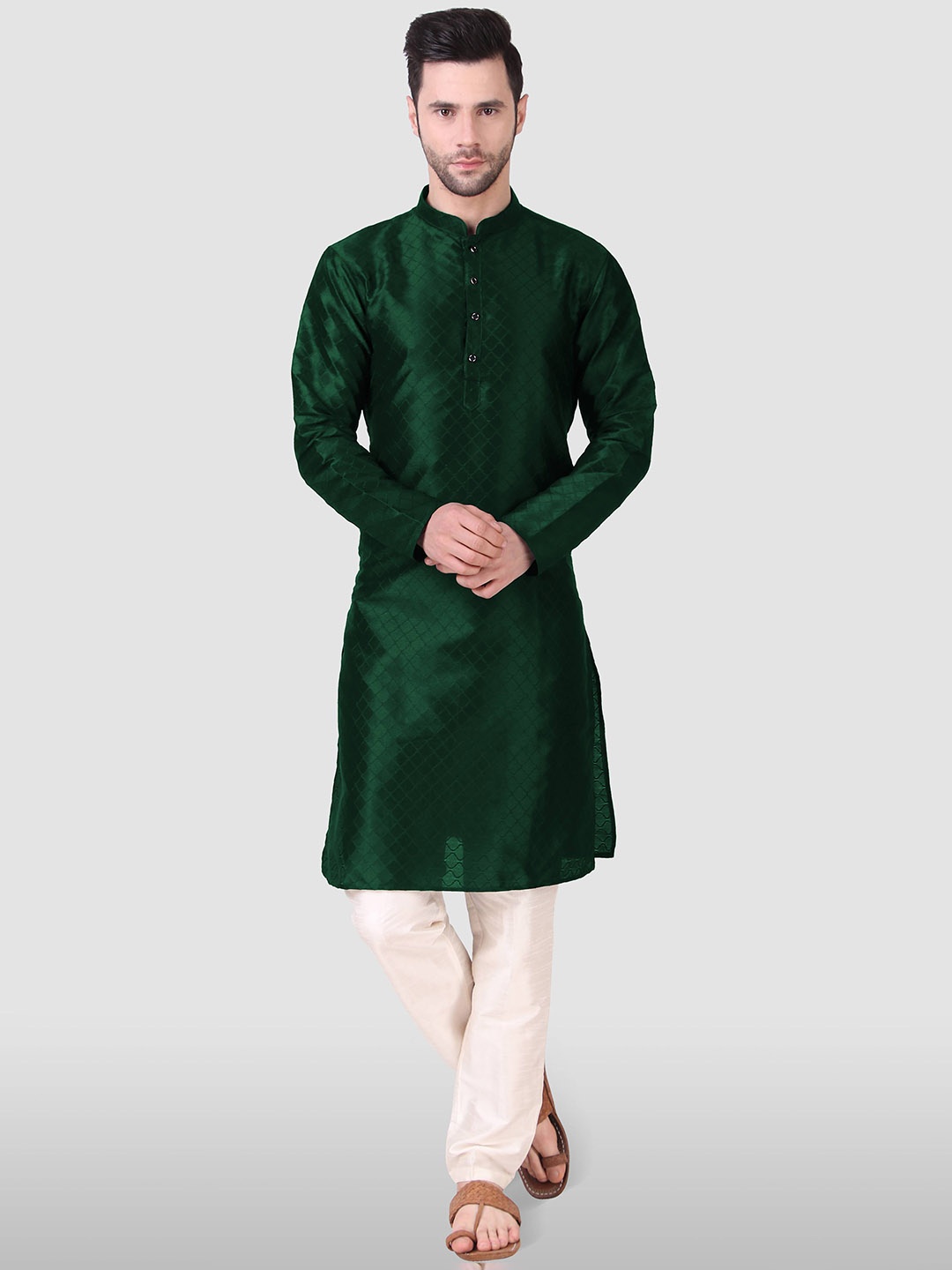 

Cult Indie Checked Mandarin Collar Straight Kurta with Trouser, Green