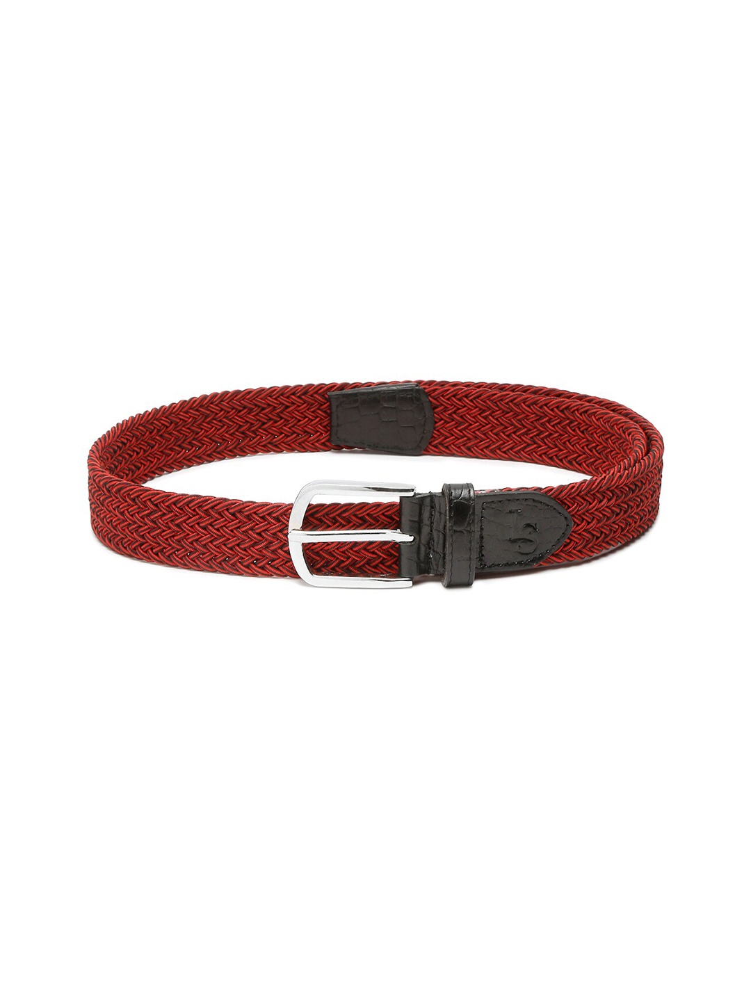 

LOUIS STITCH Men Braided Stretchable Belt With Leather End, Red