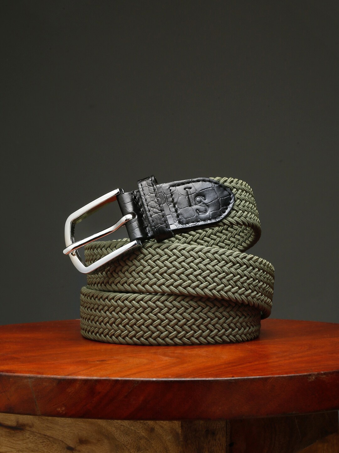 

LOUIS STITCH Men Textured Braided Belt, Olive