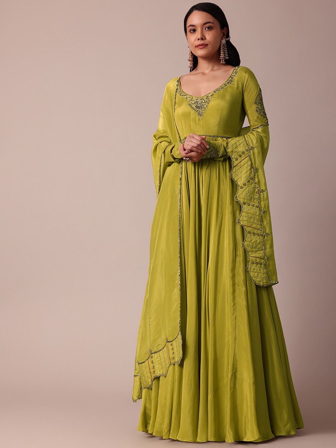 

KALKI Fashion Embroidered Scoop Neck Anarkali Ethnic Dress With Dupatta, Green