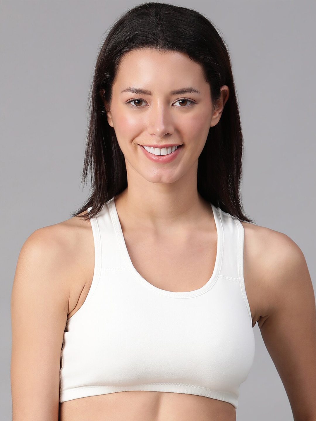 

ATHLISIS Full Coverage Non Padded Dry Fit Workout Bra- All Day Comfort, White