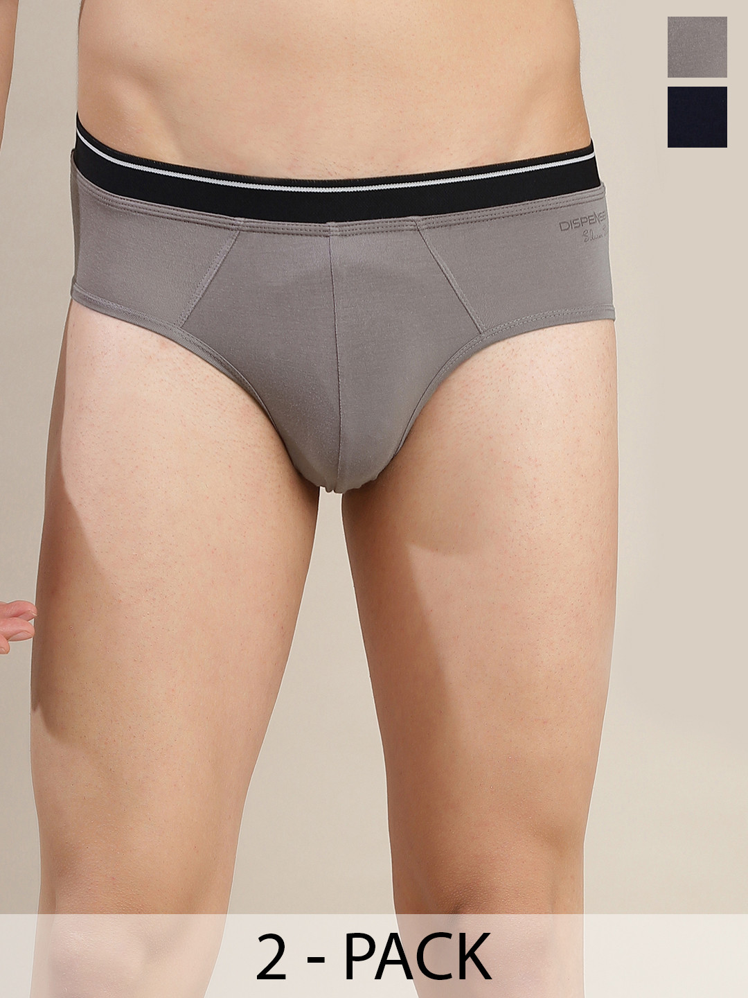 

DISPENSER Pack Of 2 Ultrasoft Basic Briefs S1-Brief-Navy-Silver-M, Navy blue