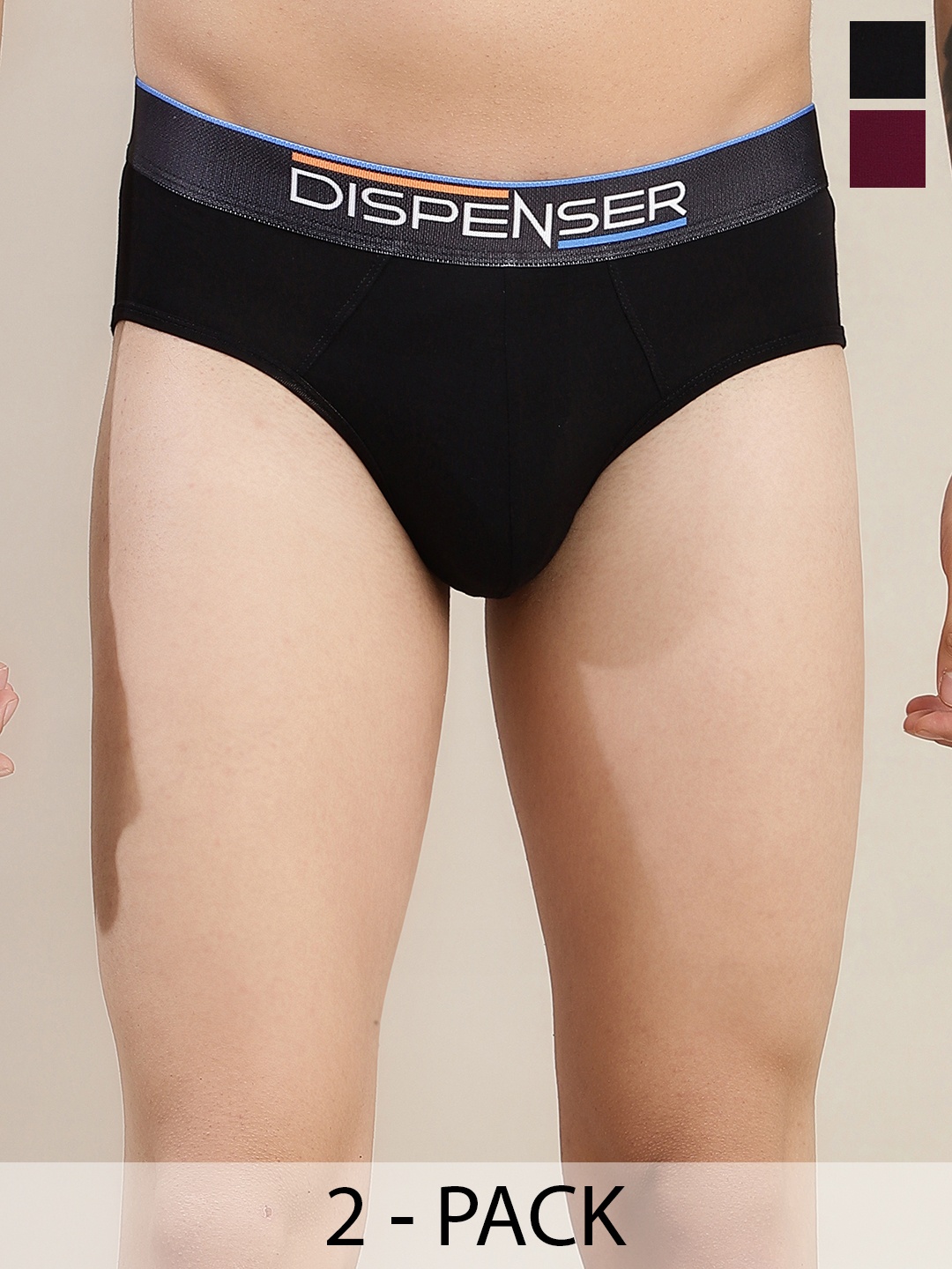 DISPENSER Pack Of 2 Mid-Rise Ultrasoft Basic Briefs S2-Brief-Black-Maroon-M
