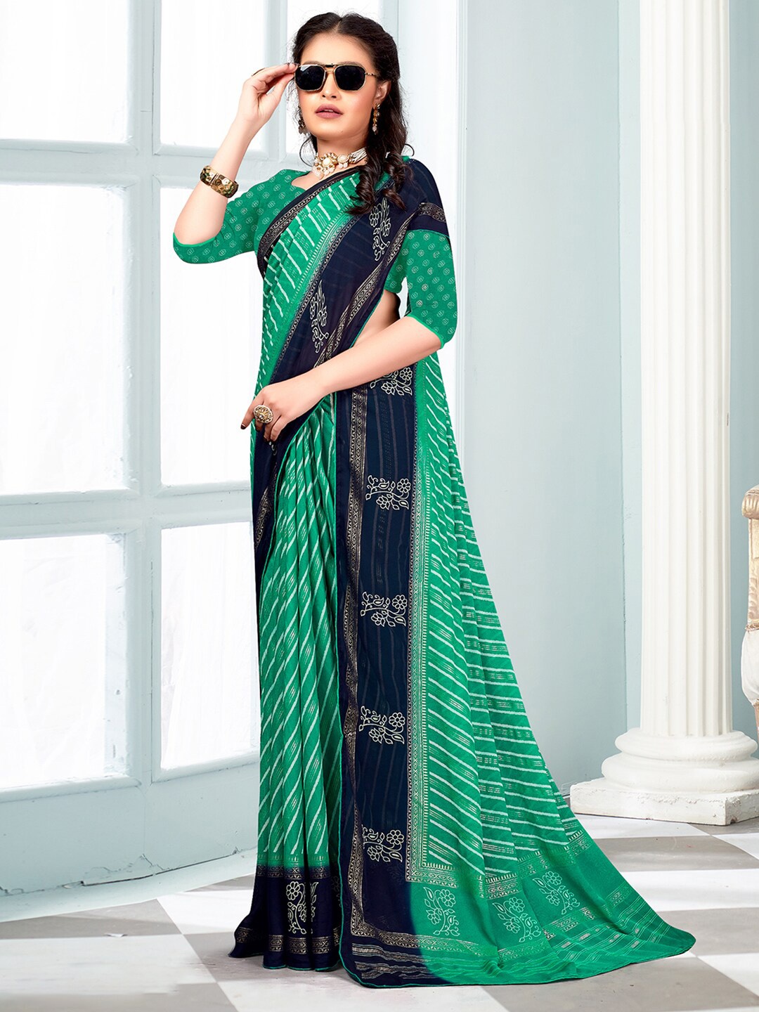 

Mitera Leheriya Pure Georgette Leheriya Saree, Sea green